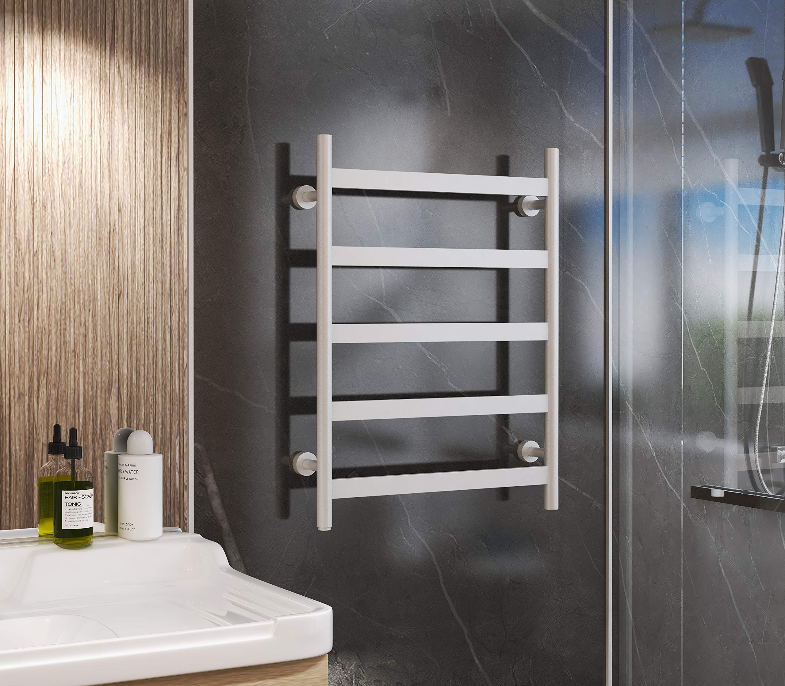 HEATGENE 5-Bar Wall-Mounted Electric Towel Warmer & Dryer - Plug-in Bathroom Heater for Warm Towels - Gloss White Finish | Perfect for Bathrooms, Spas & Luxury Home Use
