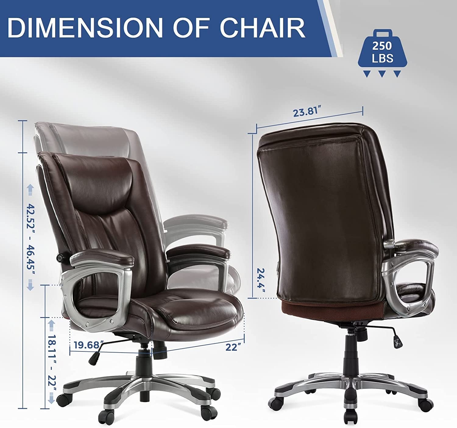 Ergonomic High Back Executive Office Chair - Adjustable Height & Lumbar Support, Faux Leather Swivel Desk Chair for Home & Office, Dark Brown - Perfect for Long Work Hours & Managerial Workspaces