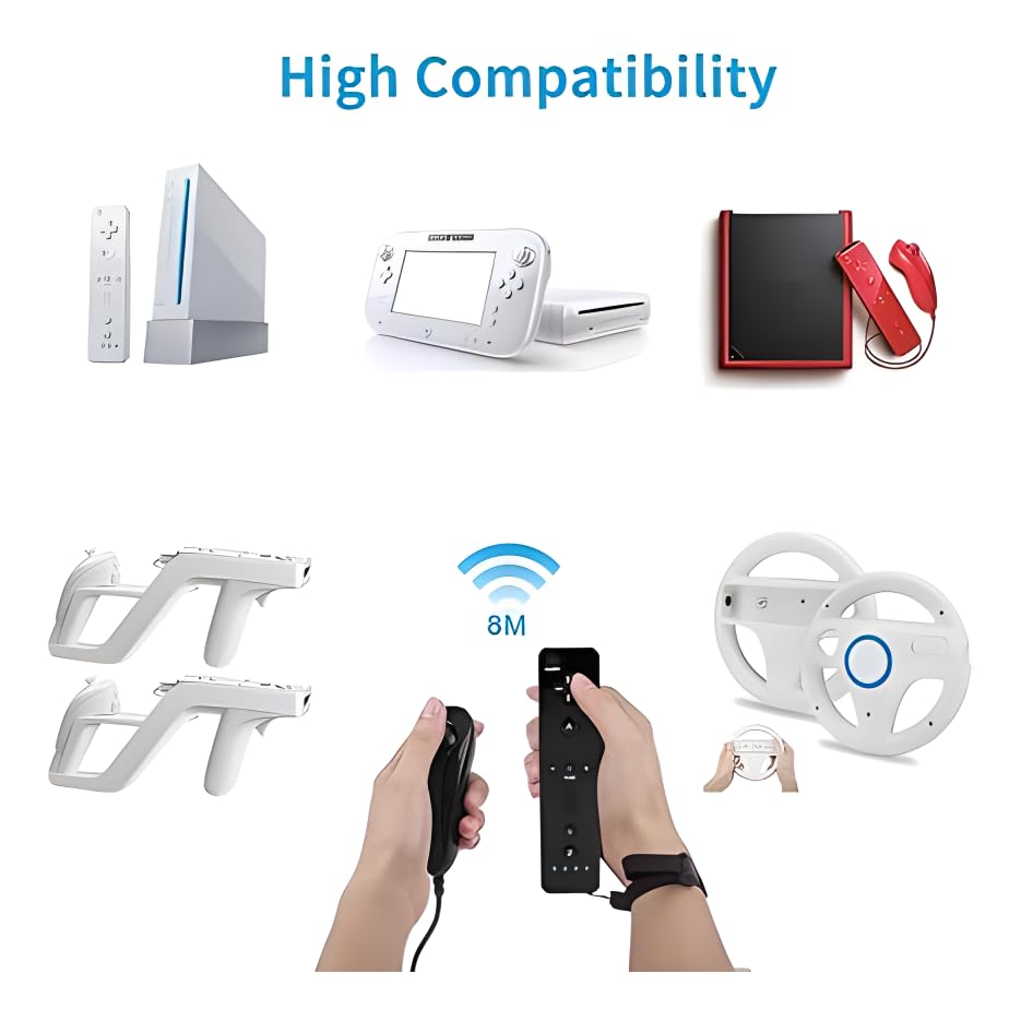 Donop Wii Remote with Nunchuck Controller - Wireless Motion Sensor Gamepad for Nintendo Wii & Wii U (White) | Perfect for Mario Kart, Wii Sports & Family Gaming Parties