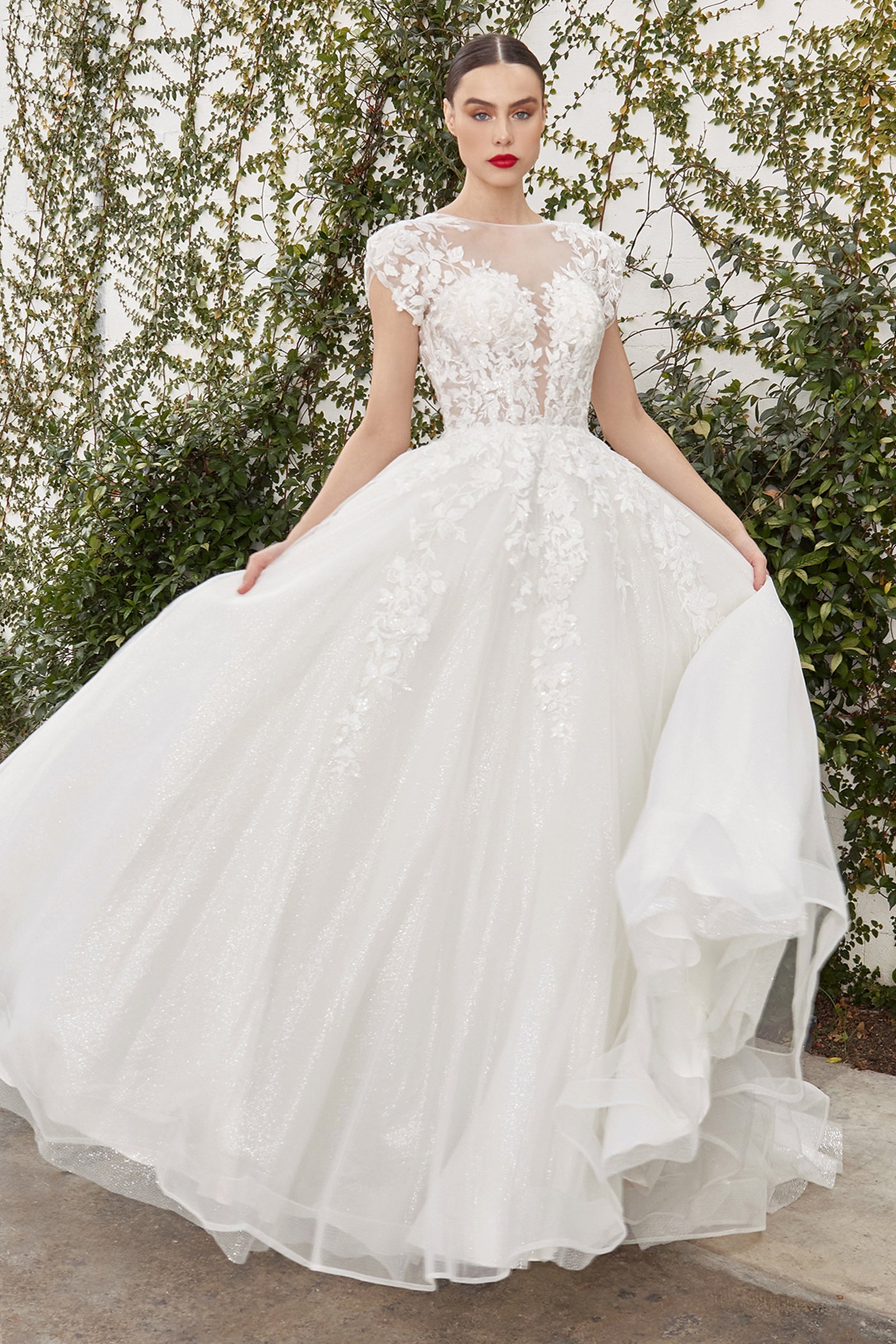 Elegant Catherine Cap Sleeve Lace Ball Gown by Andrea & Leo | A1082W | Perfect for Weddings, Prom & Formal Events