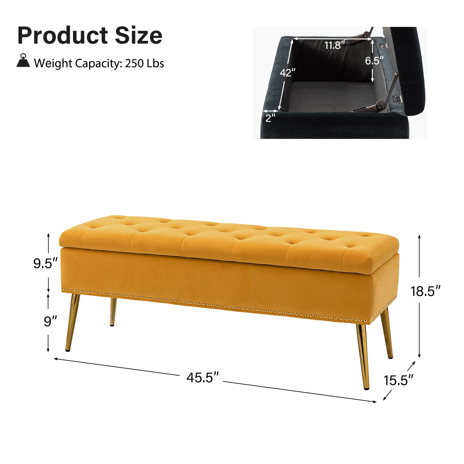 Lenore Upholstered Storage Bench with Cushion Seat - Modern Upholstered Ottoman for Bedroom, Living Room & Entryway - Multi-Functional Storage Furniture for Home Organization