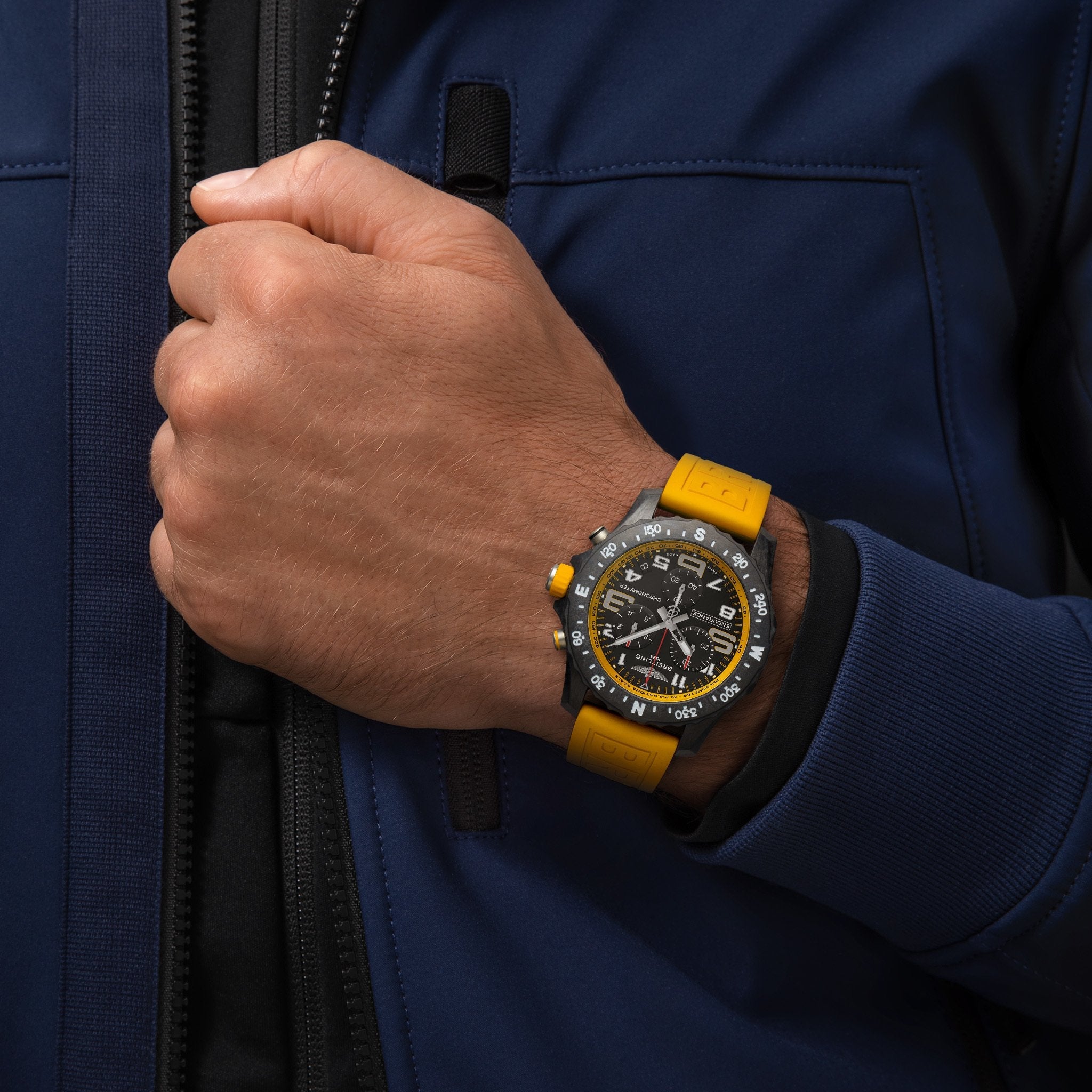 Breitling Endurance Pro 44mm Black Watch with Yellow Rubber Strap - Durable Sports Watch for Running, Cycling & Outdoor Activities