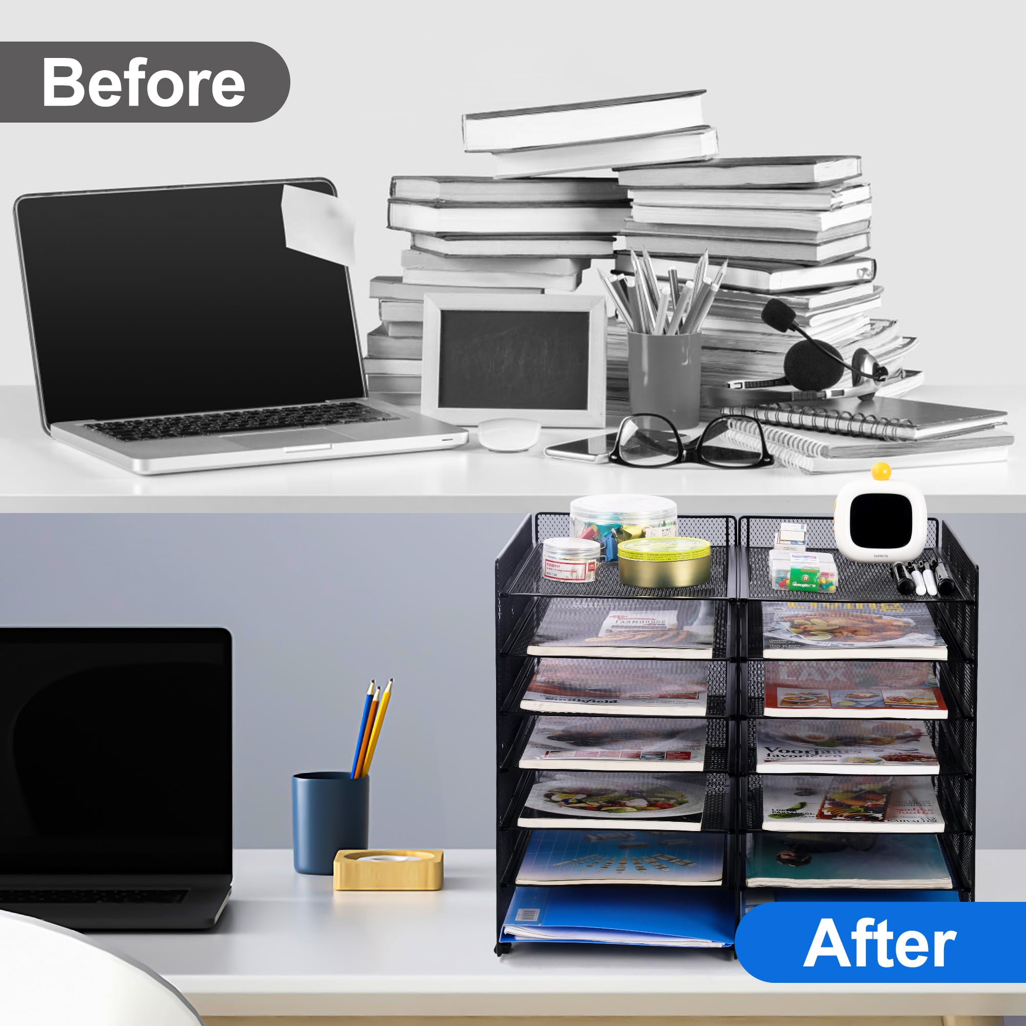 12-Slot Desk File Sorter & Mail Organizer - Adjustable Letter Tray for Office, Classroom or Home - Black Literature Holder for Documents, Letters and Office Supplies (Perfect for Workspace Organization & Paper Management)
