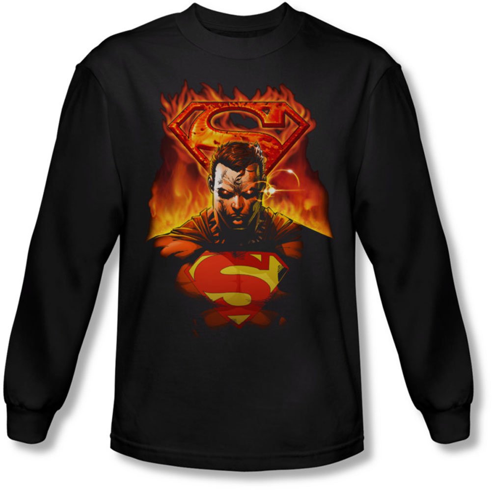 Superhero Superman Men's Long Sleeve Graphic T-Shirt - Black Cotton Tee for Cosplay, Comic Con & Casual Wear