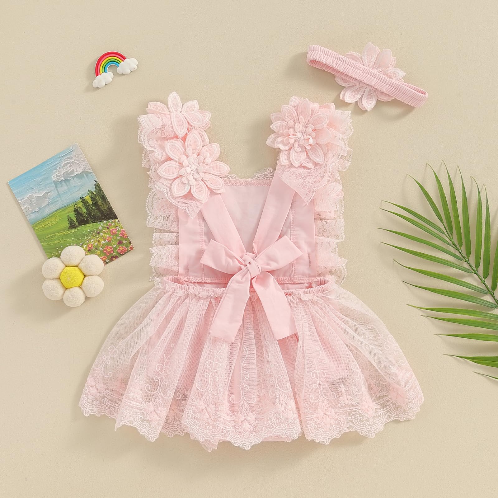Mubineo Baby Girl Summer Lace Romper Dress - Sleeveless Floral Princess Outfit for Newborns & Toddlers | Perfect for Parties, Photo Shoots & Special Occasions