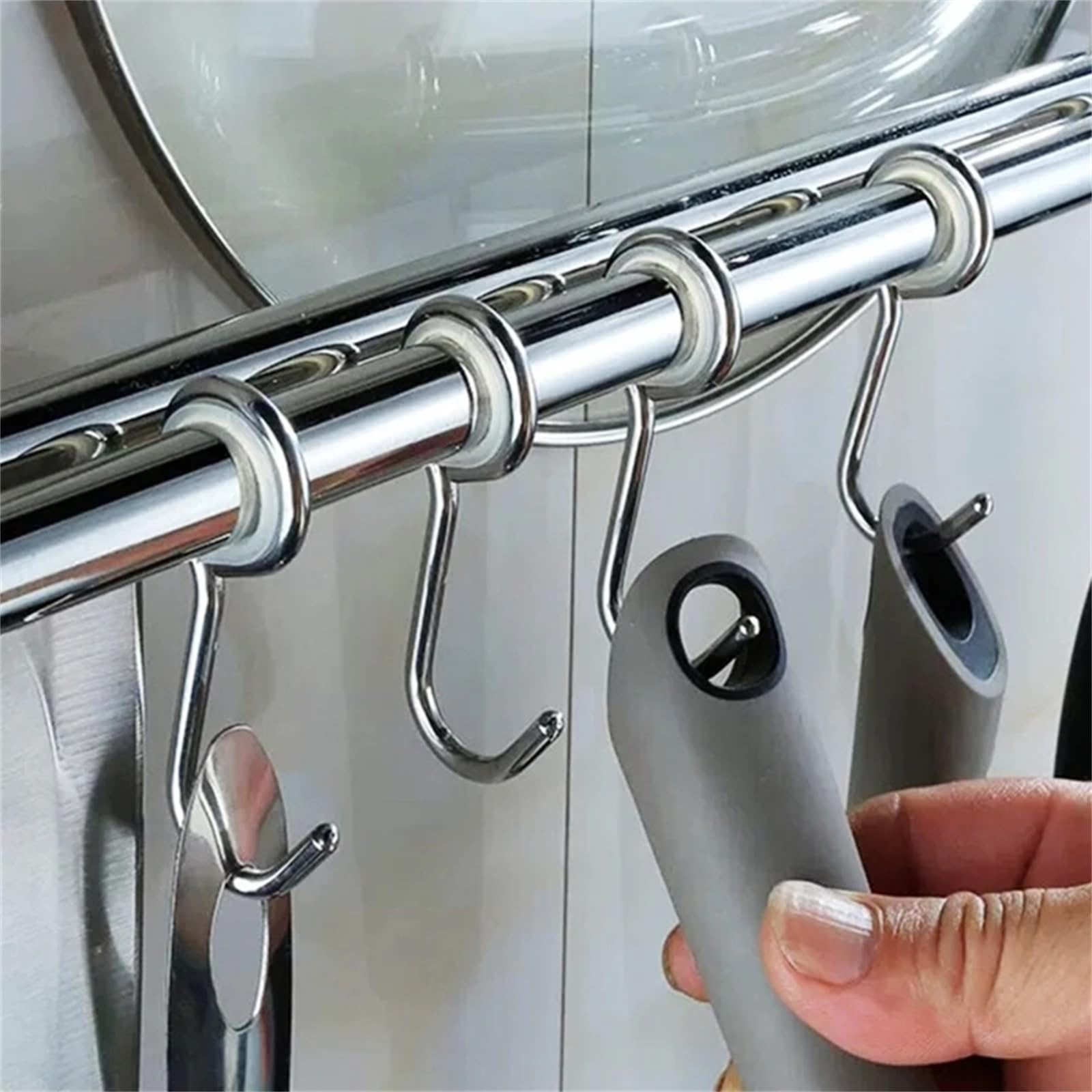 24 Inch Wall Mounted Kitchen Utensil Holder with 10 Hooks - Heavy Duty Hanging Rack for Cooking Utensils, Cups & Spoons - Perfect for Small Kitchen Organization & Space Saving