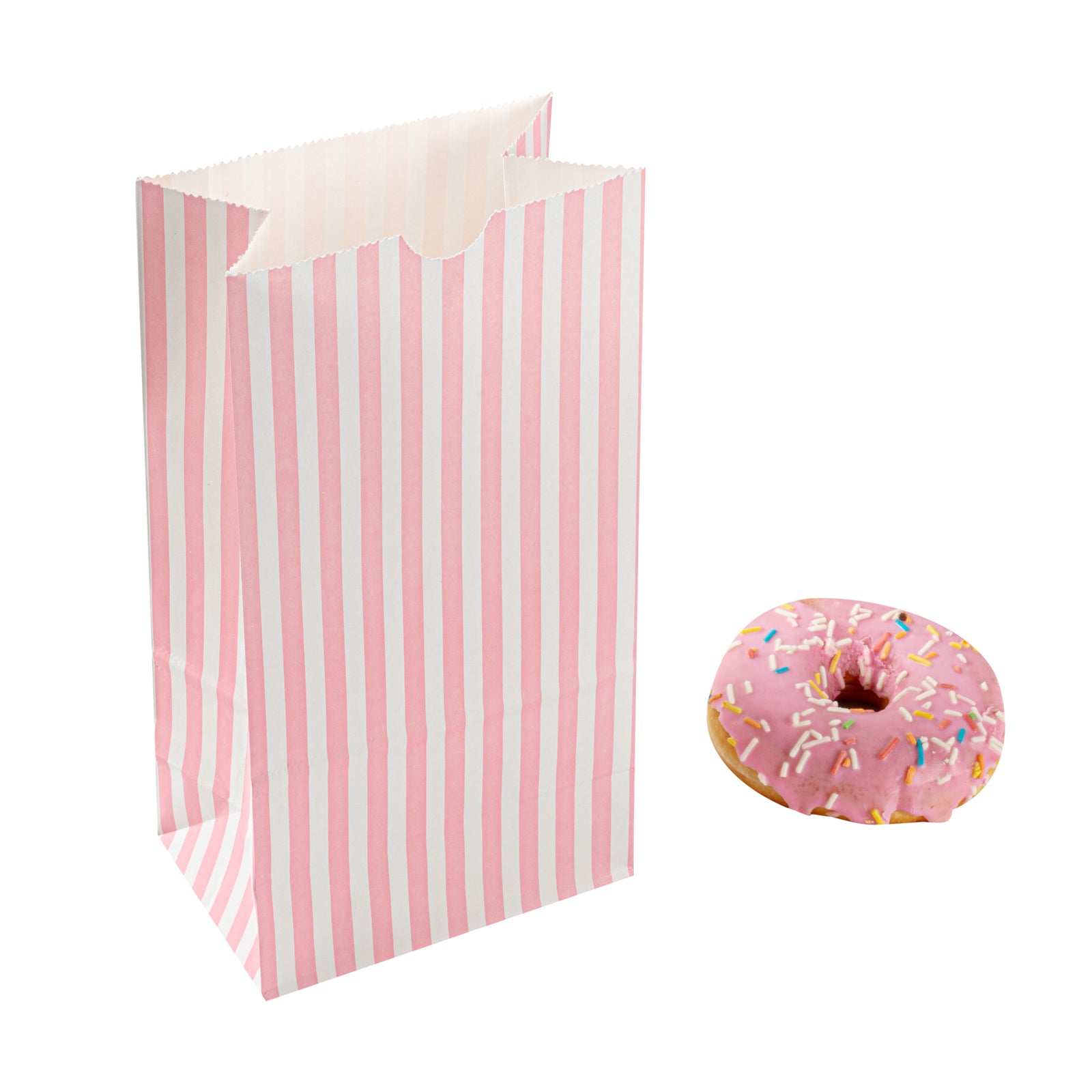 Pink and White Striped Paper Bags - 4 lb Capacity, 5 x 3.25 x 9.5 Inches - Pack of 100 - Perfect for Party Favors, Gift Packaging & Retail Shopping Bags