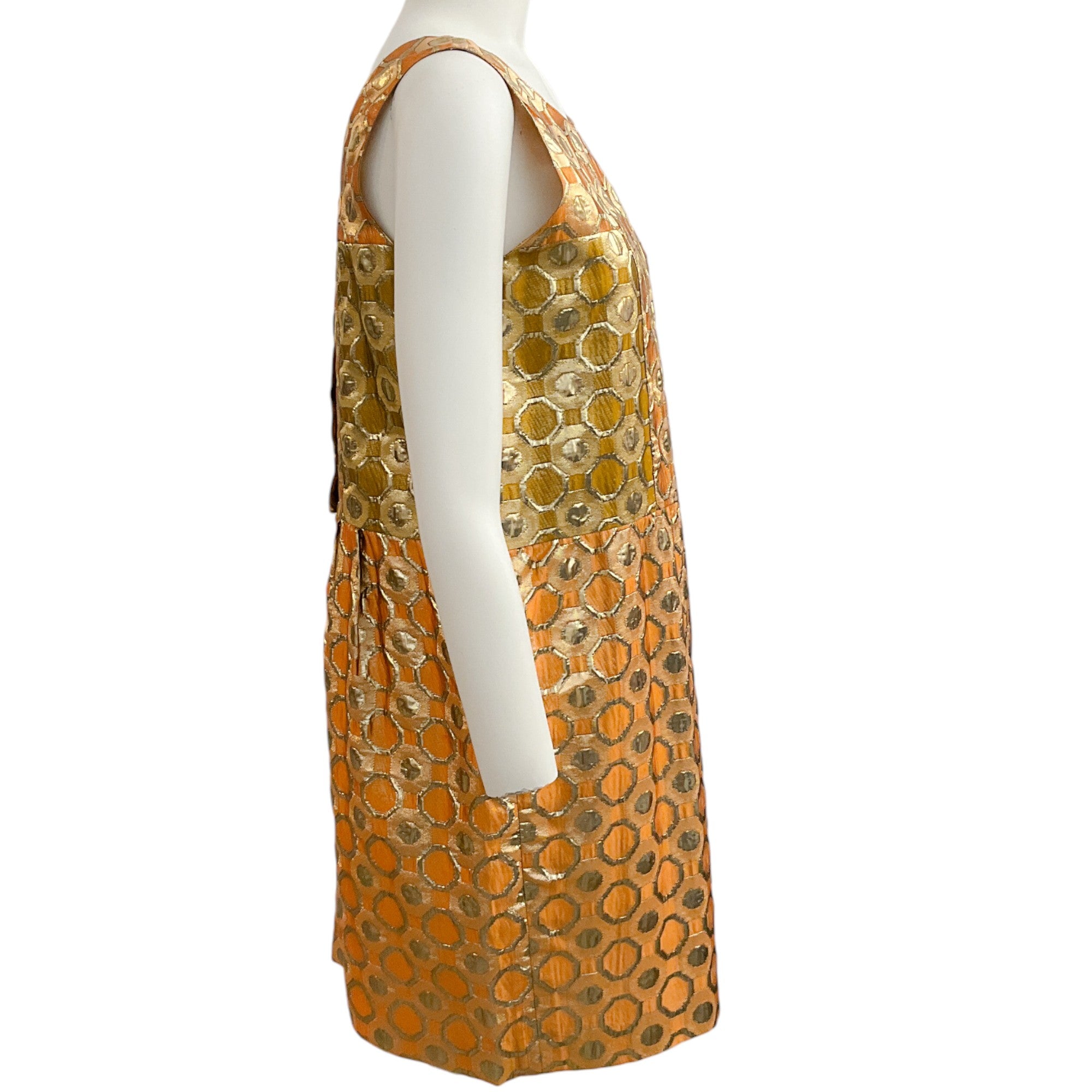 Marni Gold & Orange Lurex Sleeveless Party Dress for Women - Elegant Evening Gown for Cocktail Parties, Weddings & Special Occasions