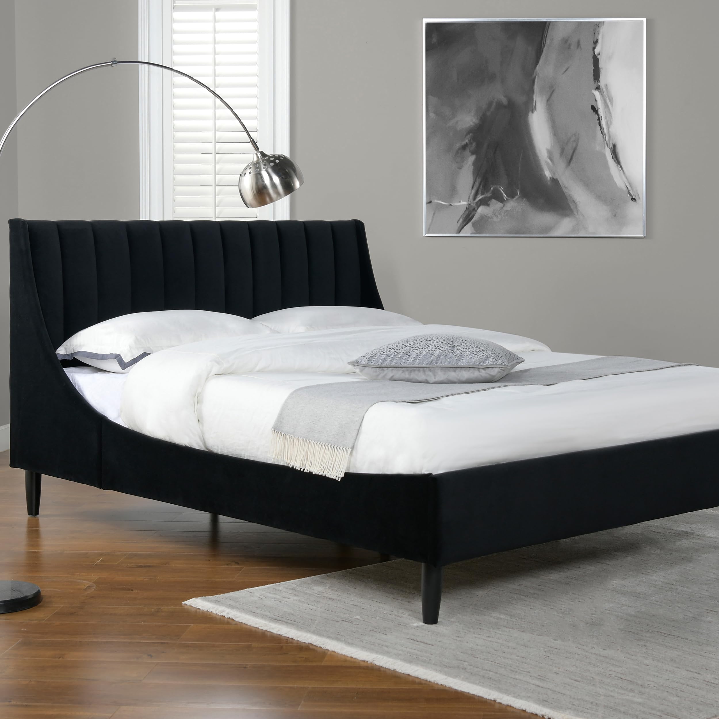 Sandy Wilson Home Marlowe Vertical Tufted Headboard Platform Bed Frame Set - Queen Size Upholstered Bed with Wooden Slats for Bedroom, Guest Room & Master Suite