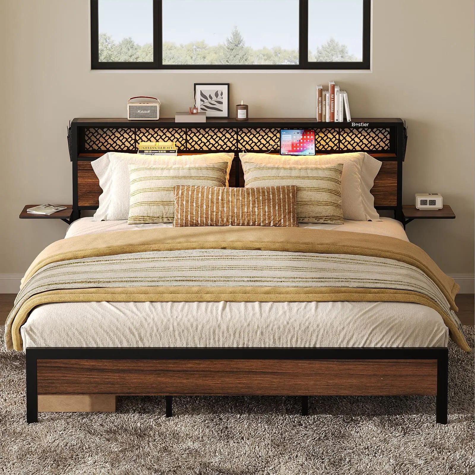 Bestier Full/Queen/King Size Bed Frame with Headboard - Sturdy Metal Platform Bed with Noise-Free Design - Perfect for Master Bedroom, Guest Room & Dormitory