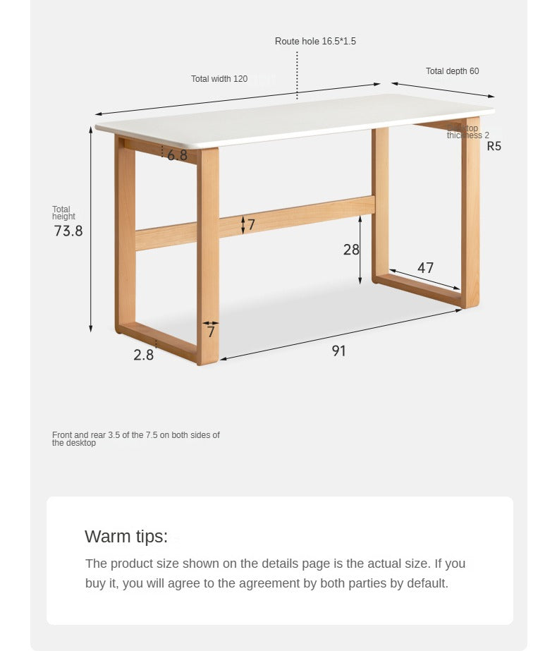 Premium Beech Solid Wood Writing Computer Desk - Modern Home Office Desk for Work & Study - Perfect for Small Spaces, Apartments & Dorm Rooms