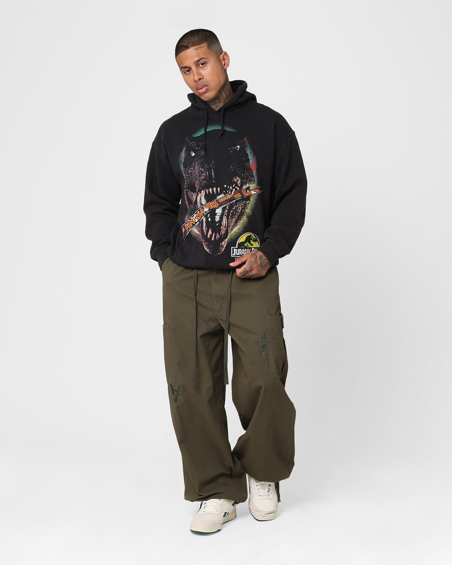 American Thrift Jurassic Park 30th Anniversary Vintage Hoodie - Black Distressed Wash - Perfect for Movie Nights & Retro Fashion Lovers