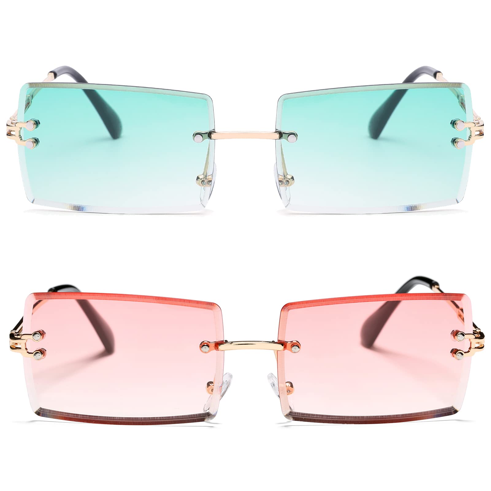 Stylish Rectangle Sunglasses for Men & Women - Small Rimless Square Frame UV Protection - Perfect for Driving, Beach & Outdoor Activities