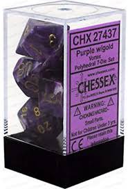 Chessex Polyhedral 7-Dice Set - Vortex Purple with Gold for Dungeons & Dragons, RPG Games, and Tabletop Gaming
