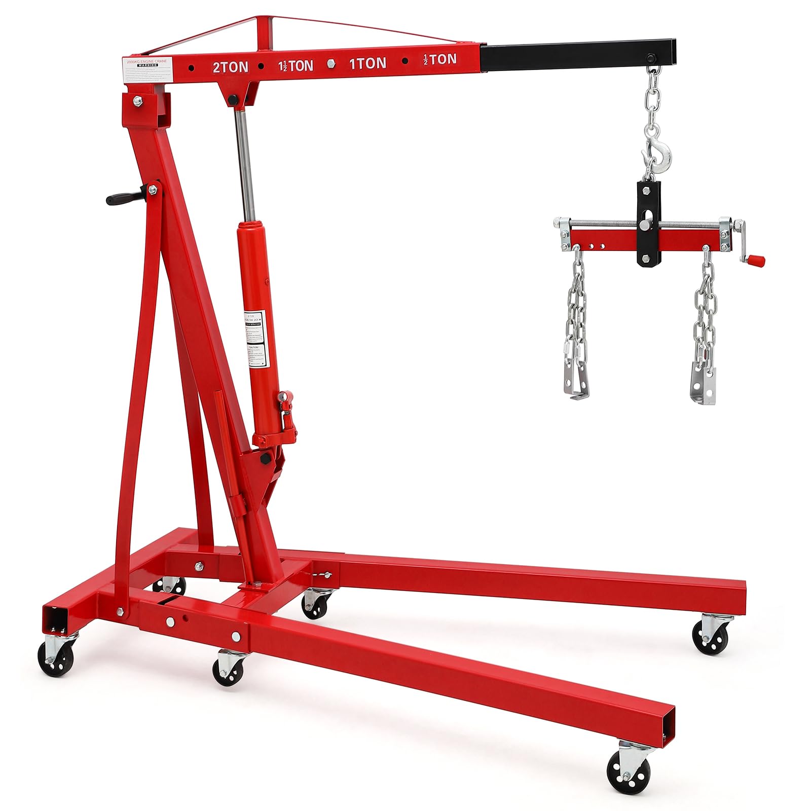 GARVEE 2 Ton Folding Hydraulic Engine Hoist with Lever - Heavy Duty Shop Crane Lift, 6-Wheel Cherry Picker for Garage & Workshop (Red) - Perfect for Auto Repair, Engine Removal, and Industrial Maintenance