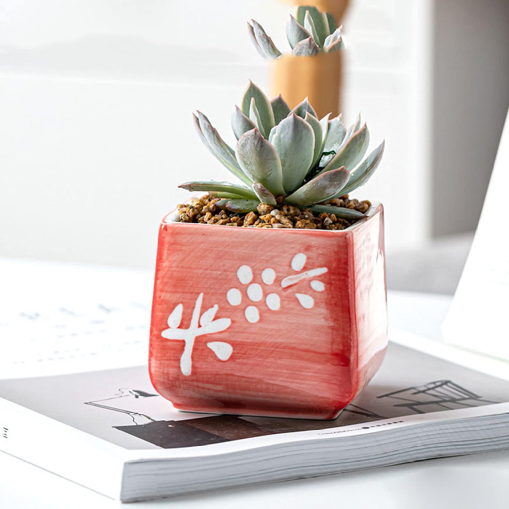 Hand-Painted Pink Ceramic Succulent Planter - Small Flower Pot for Office Desk, Home & Garden Decor - Perfect for Indoor Plants, Cacti & Fresh Flowers