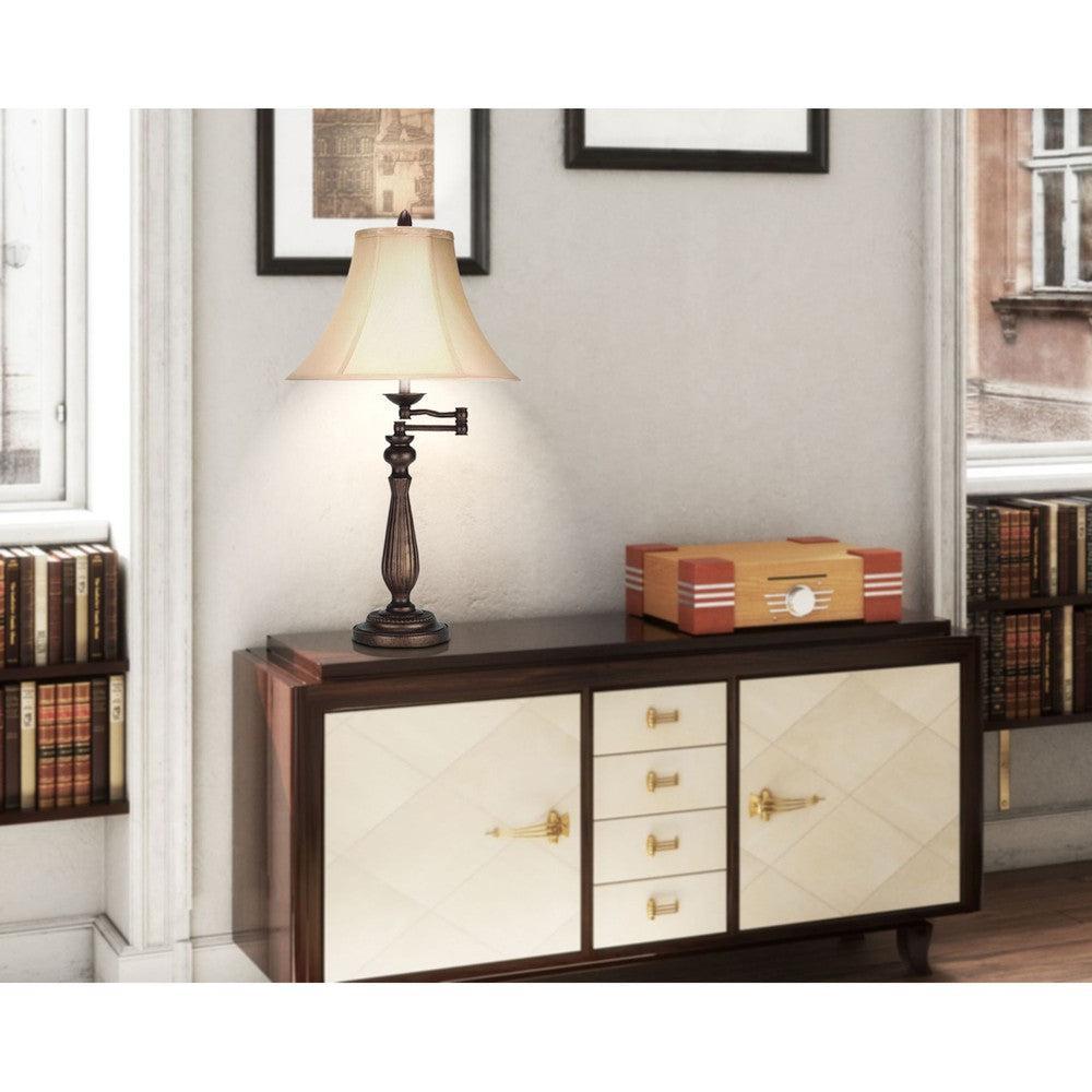 Cal Lighting 150W 3-Way Swing Arm Table Lamp - Adjustable Desk Light for Reading, Office, and Bedroom Use