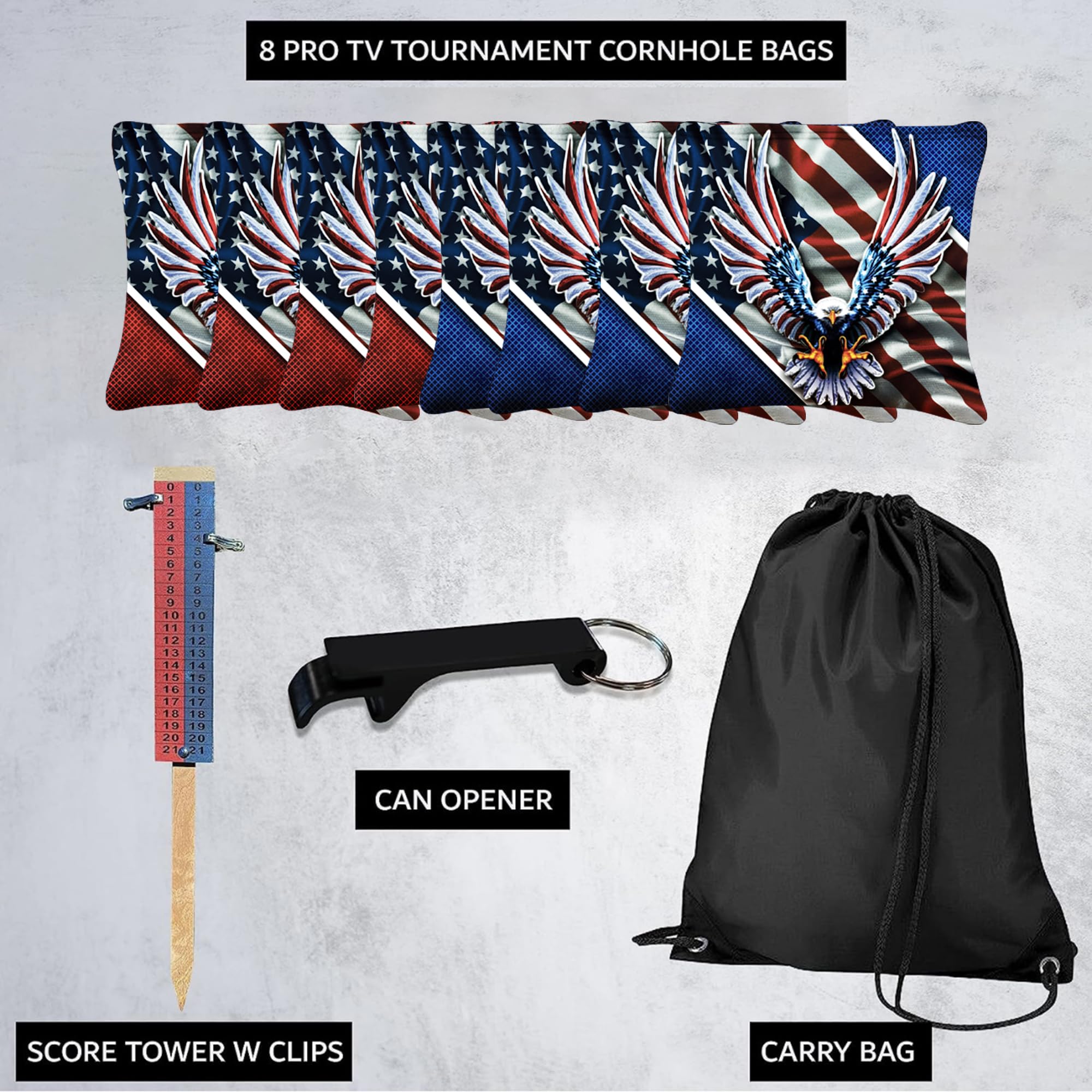BackYardGamesUSA Pro Cornhole Bags Set of 8 - Tournament Regulation Bean Bags for Competitive Play | Premium Slick & Stick Design | Made in USA | Perfect for Backyard Parties, Tailgating & Outdoor Games