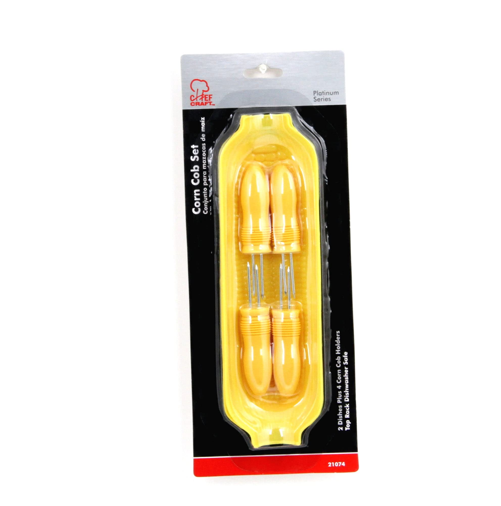 Chef Craft Select Plastic Corn Cob Dishes with Holders - 8.5 Inch Set of 2 Dishes & 4 Corn Cob Holders in Yellow | Perfect for BBQs, Picnics, and Summer Parties