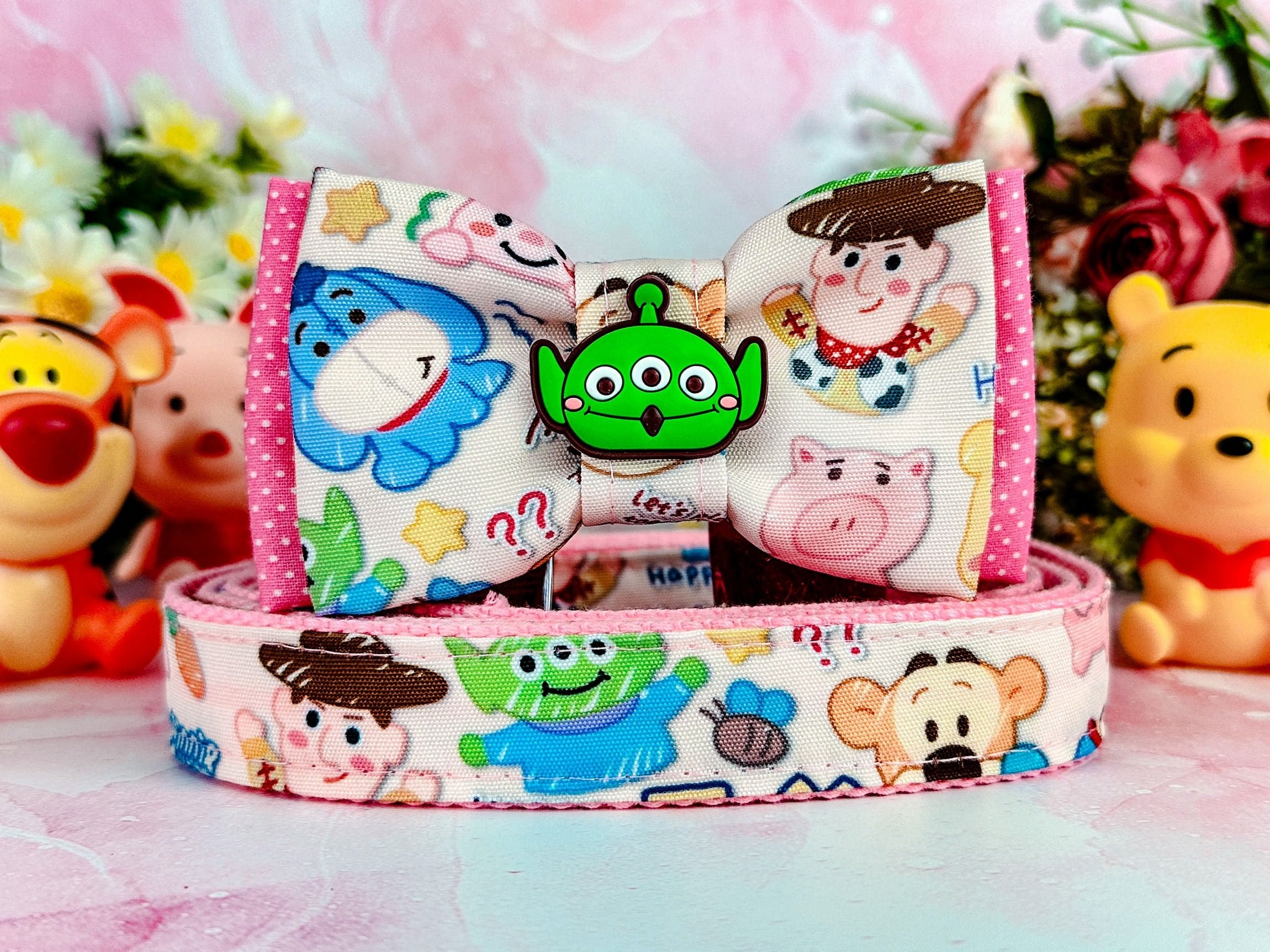 Cute Dog Collar with Bow Tie - Winnie the Pooh & Toy Story Design - Perfect for Pet Costume Parties, Photo Shoots & Special Occasions