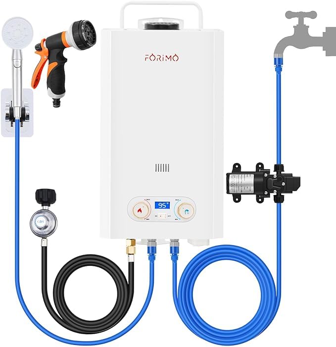 Portable Propane Tankless Water Heater - 2.11GPM 8L Outdoor Instant Hot Water System with Digital Display & Water Pump - Perfect for Camping, RV Trips, Boating & Off-Grid Cabins