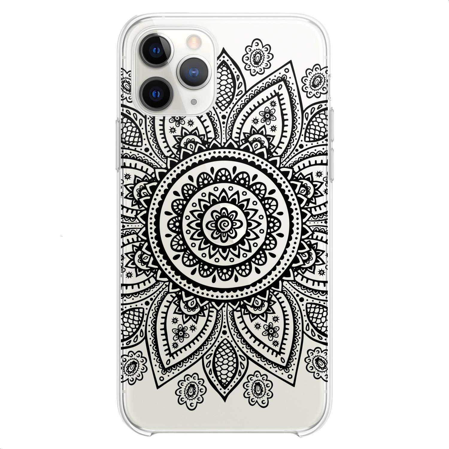 Premium TPU Phone Case for iPhone 16/15/14/13/12/11 Pro Max/Plus/Mini/Xs/Xr/X/8+/7/6/5/SE - Slim Protective Silicone Cover with Boho Tribal Flower & Mandala Print Design (Black/Clear) - Perfect for Teens, Girls & Fashion Lovers - Great for Daily Use, Travel & Gift Giving