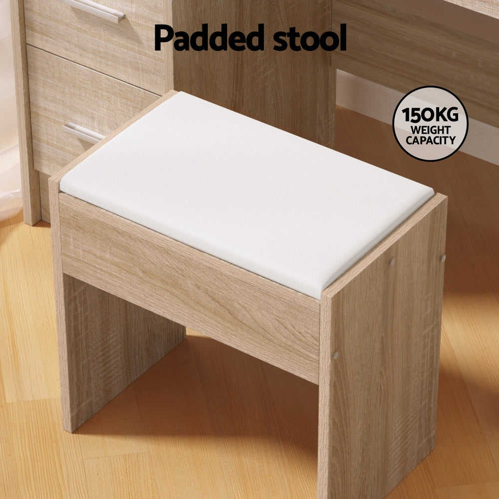 Vanity Dressing Table Set with Stool & 10 LED Bulbs - Wooden Makeup Desk for Bedroom, Boudoir, and Beauty Salon | Perfect for Makeup Application, Hair Styling & Home Decor