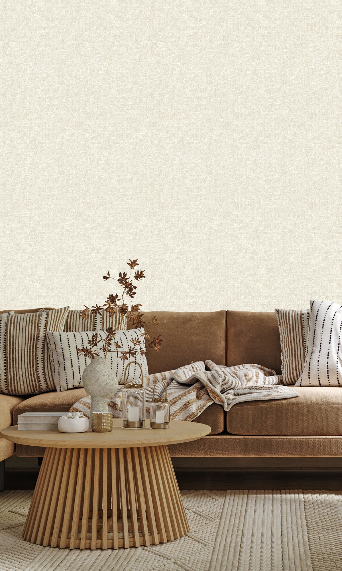 Luxury Metallic Print Wallpaper R9631 - Cream Plain Design for Living Room, Bedroom & Home Decor