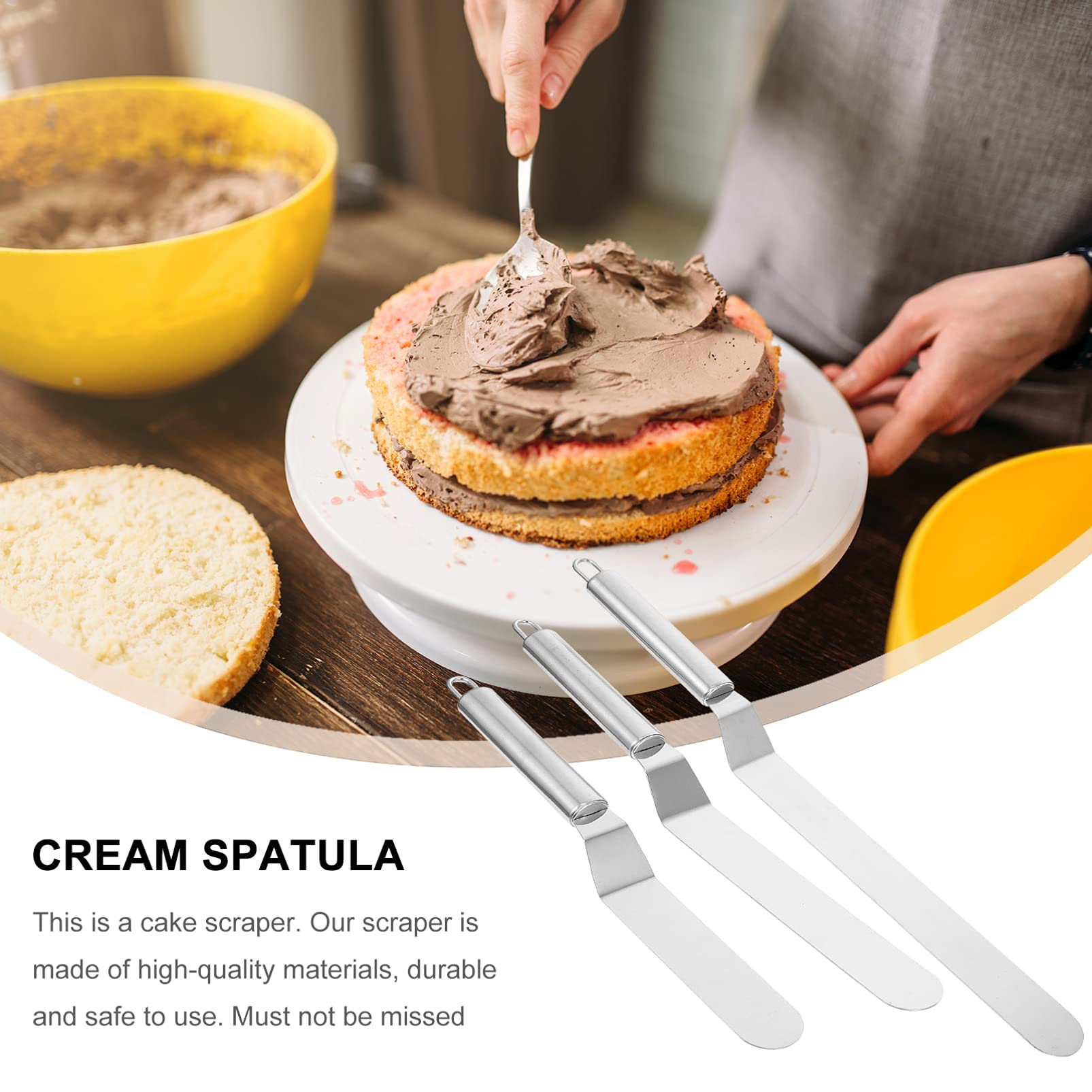 3-Piece Stainless Steel Spatula Set - Cake Icing Spatula, Cream Scraper & Kitchen Utensil for Baking, Cake Decorating & Pastry Making - Durable, Portable & Easy to Clean for Home & Professional Use