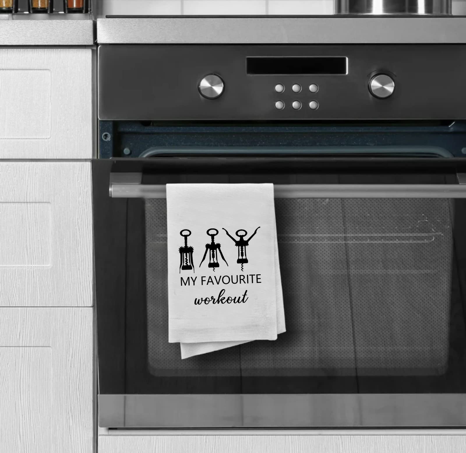 Funny Wine Kitchen Towel - My Favorite Workout Corkscrew Design - Perfect Gift for Wine Lovers & Housewarming - Absorbent & Durable - Great for Kitchens, Gyms & Wine Parties