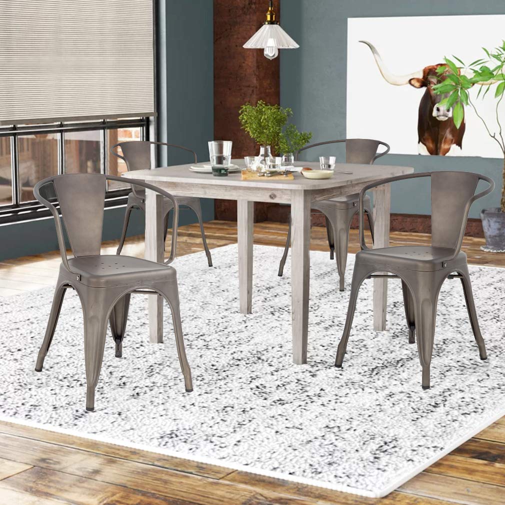 FDW 4-Piece Metal Dining Chairs Set - Indoor/Outdoor Stackable Kitchen & Patio Chairs - 18