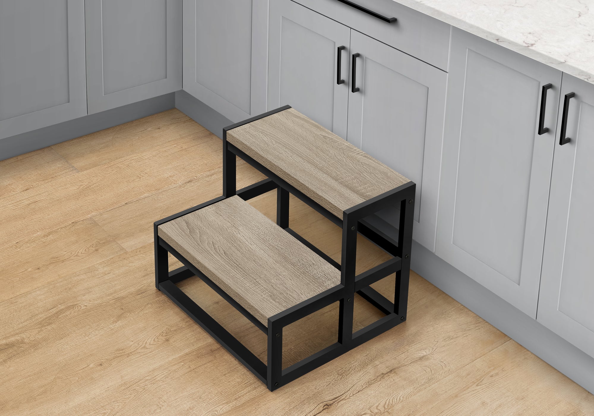 Modern Black Metal Step Ladder Stool - 3-Step Folding Stool for Home, Kitchen, Bedroom & Bathroom - Non-Slip Safety Stool for Reaching High Shelves & Storage Organization