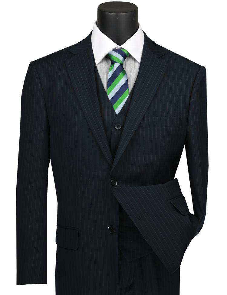Classic Fit Navy Blue Pinstripe Suit for Men - Professional Business Attire & Formal Occasions
