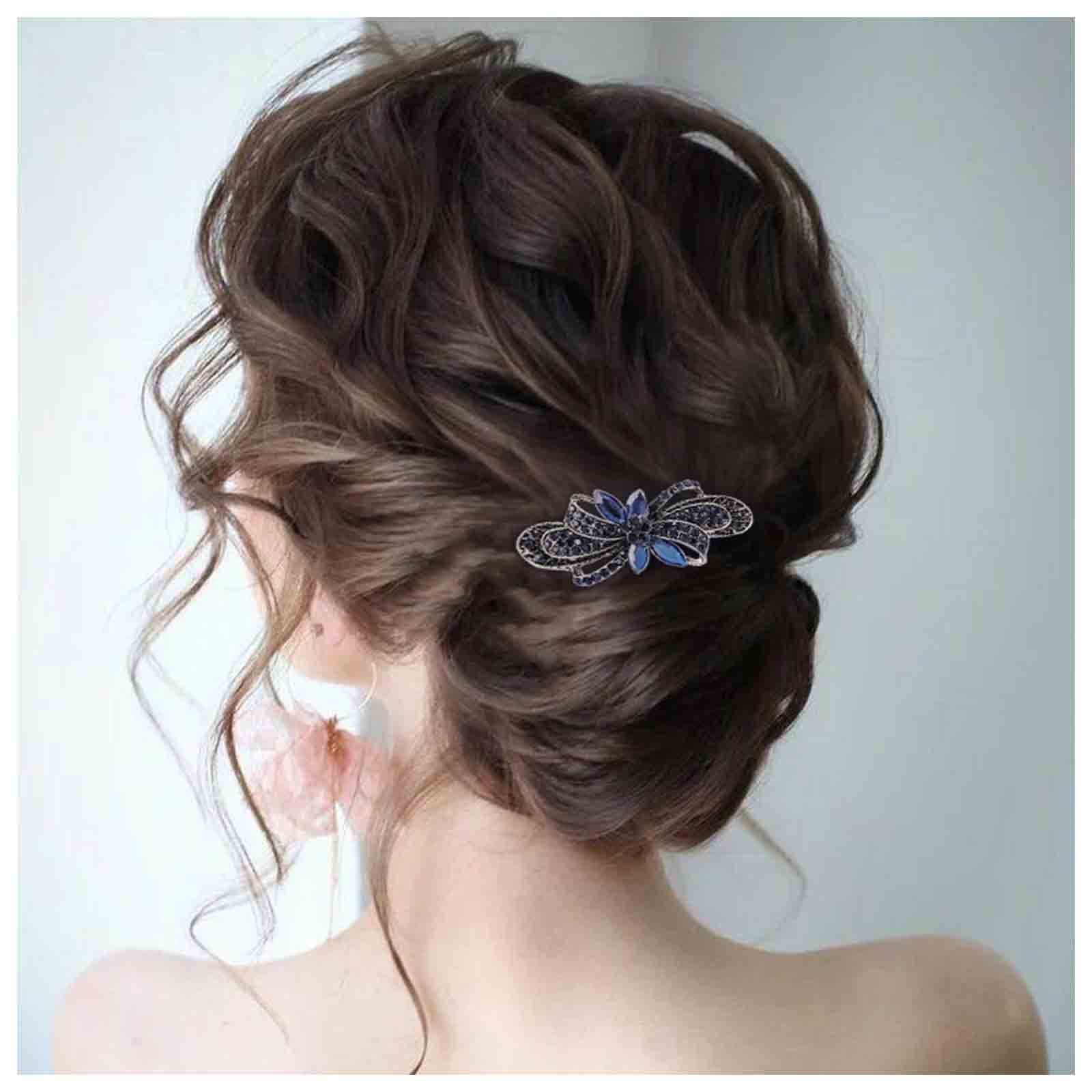 Elegant Rhinestone Wedding Hair Clip - Blue Crystal Bridal Hair Barrette for Women & Girls | Shimmering Bride Headpiece, Sapphire Crystal Hair Accessory for Weddings, Prom, Parties & Special Occasions