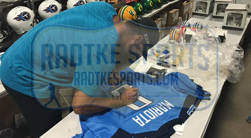 Marcus Mariota Autographed Tennessee Titans Blue Custom Jersey - Authentic Signed Football Collectible for Fans & Memorabilia Enthusiasts