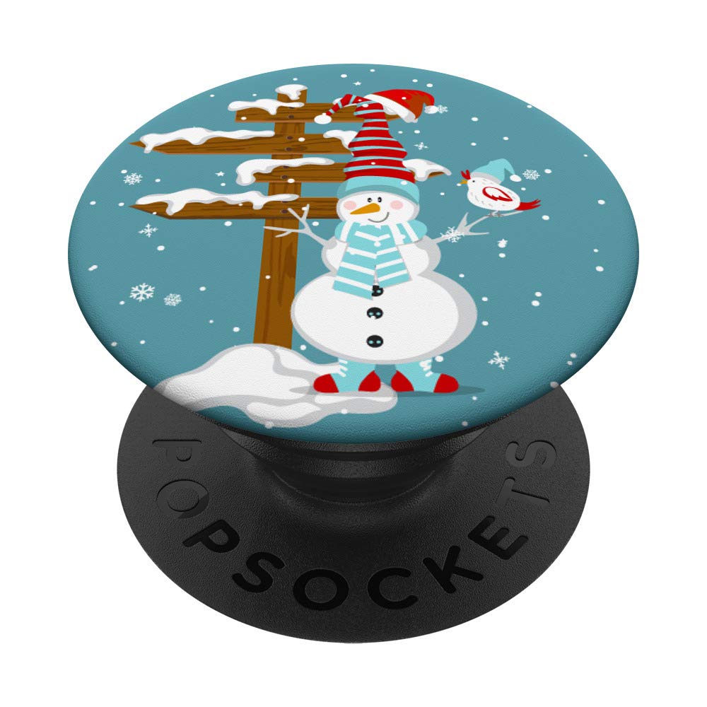 Adorable Snowman with Snow and Electric Pole - Blue Winter Holiday Decoration for Home, Office & Christmas Tree Decor