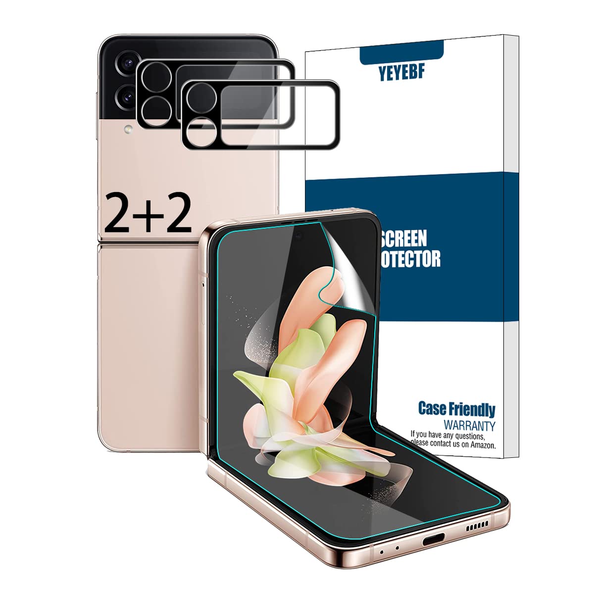 Galaxy Z Flip 4 5G Screen Protector + Camera Lens Protectors [2+2 Pack] - Full Coverage Case-Friendly Tempered Glass with Anti-Shatter Protection for Samsung Galaxy Z Flip 4 - Perfect for Daily Use, Travel & Outdoor Activities