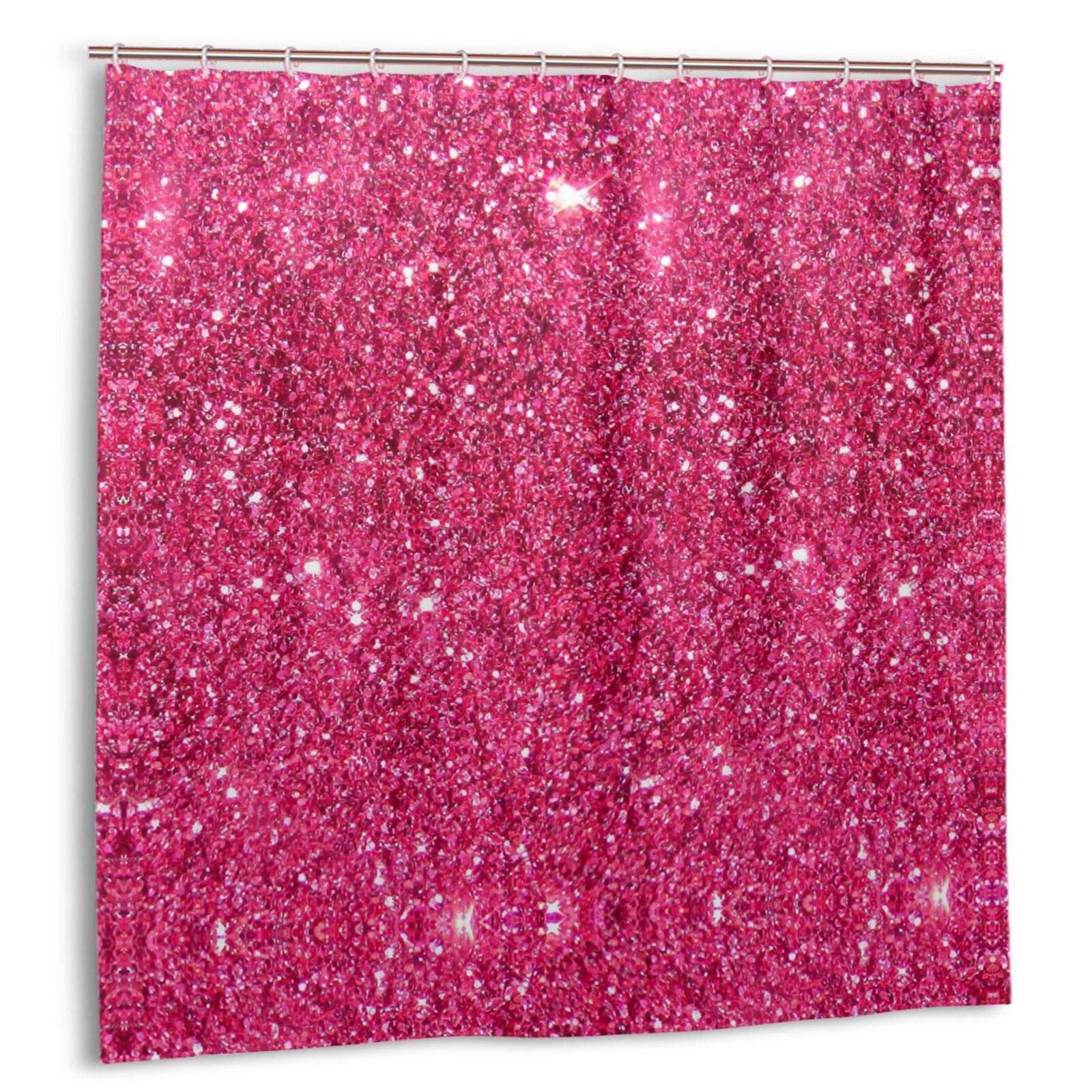 Sparkling Hot Pink Glitter Shower Curtain with Rust-Proof Hooks - Waterproof & Machine Washable Bathroom Decor for Girls, Teens & Women (Perfect for Birthday Gifts & Spa-Like Bathroom Makeovers)