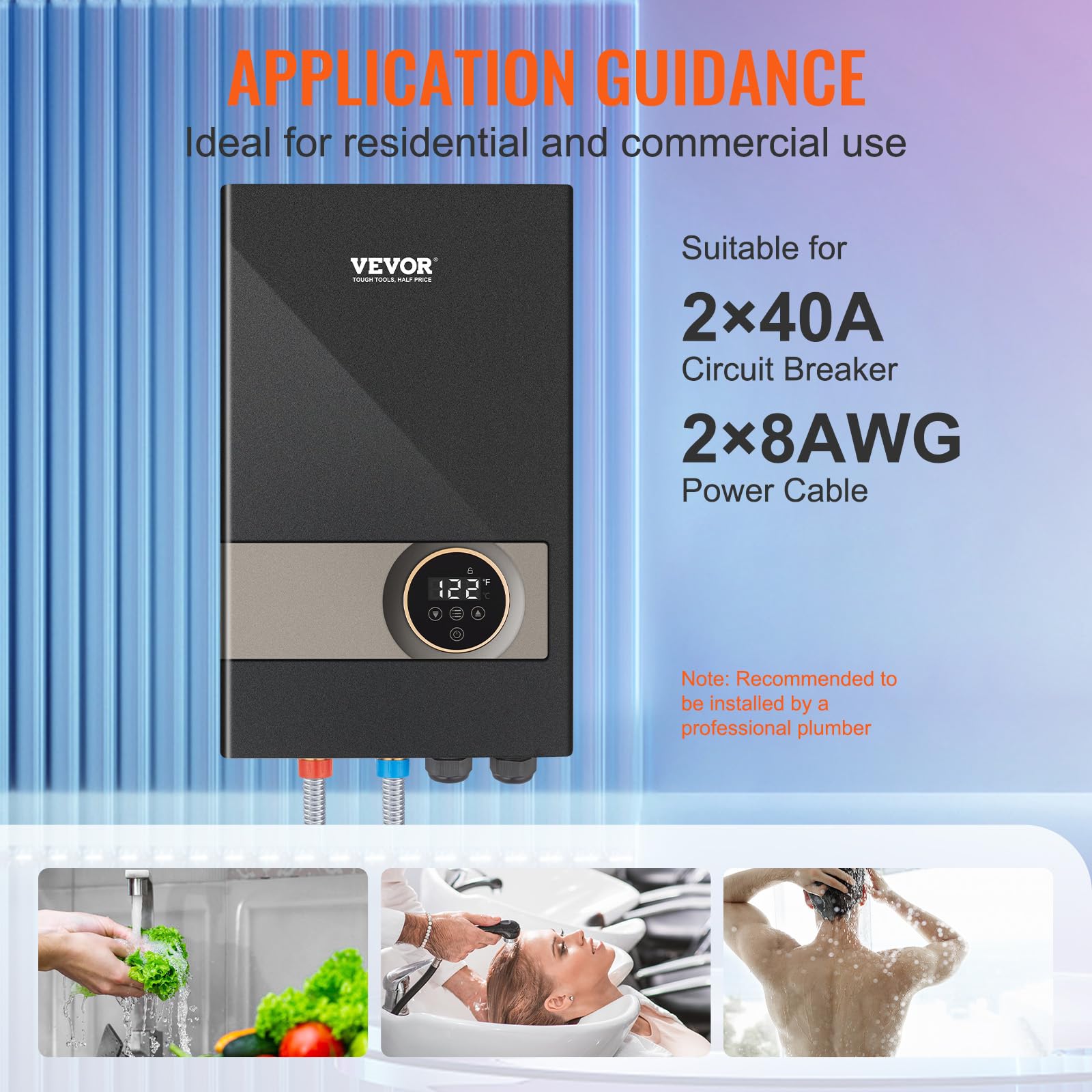 VEVOR 18KW Electric Tankless Water Heater - Instant Hot Water On Demand with Digital Temperature Display | Easy Installation & 24/7 Continuous Flow | Perfect for Kitchen, Bathroom, Shower, Salon & Commercial Use