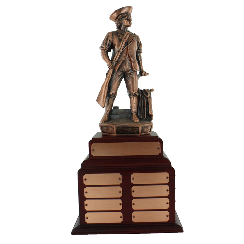 Customizable Minuteman Bronze Perpetual Trophy with Rosewood Base & 32 Engraving Plates - Personalized Awards for Corporate Recognition, Sports Achievements & Retirement Gifts