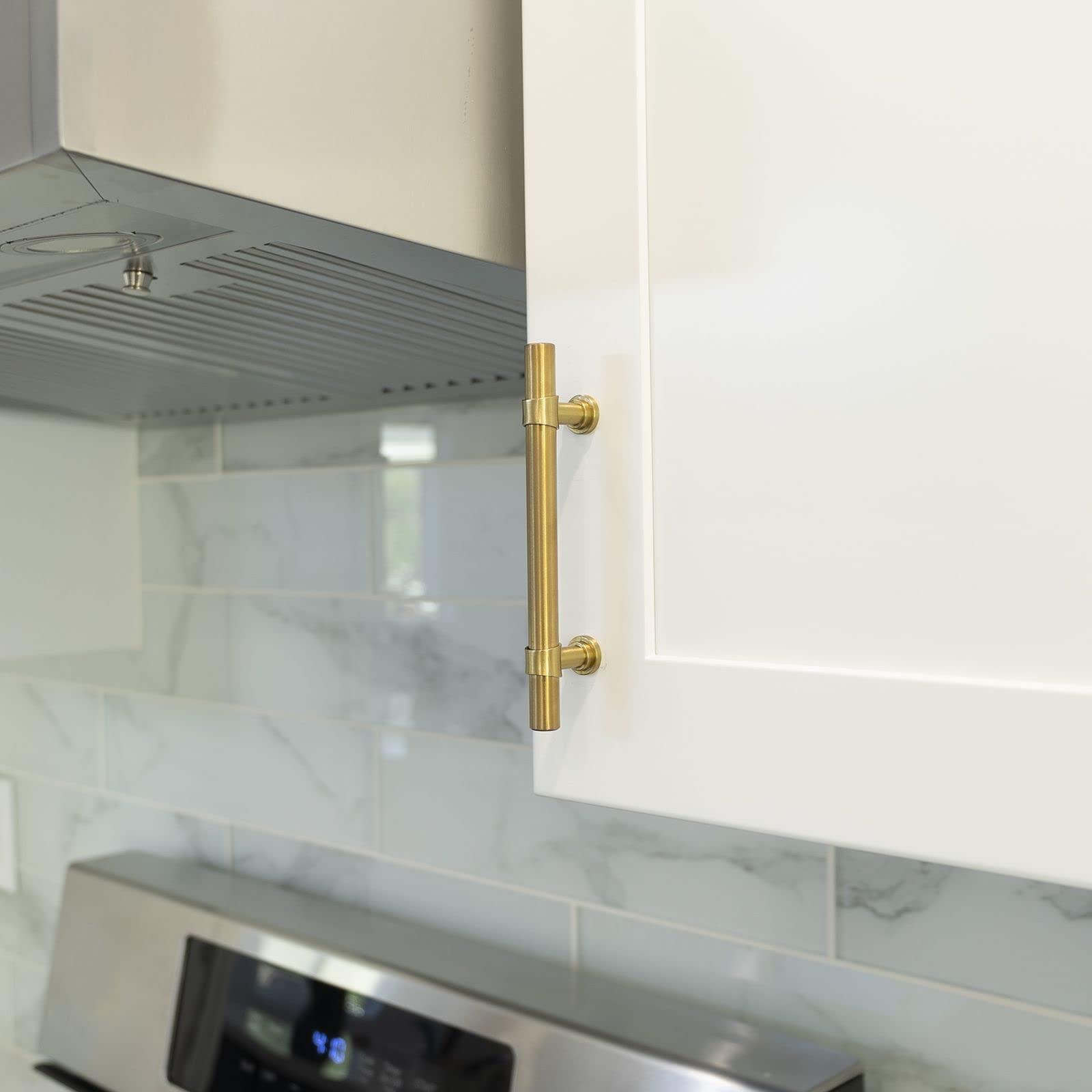 Modket M1611 Euro Bar Cabinet Handle - 304 Stainless Steel - 12 Inch Length, 10-1/8 Inch (256mm) Hole Centers - Brushed Satin Brass Gold Finish - 20 Pack - Perfect for Kitchen Cabinets, Bathroom Vanities & Furniture Drawers