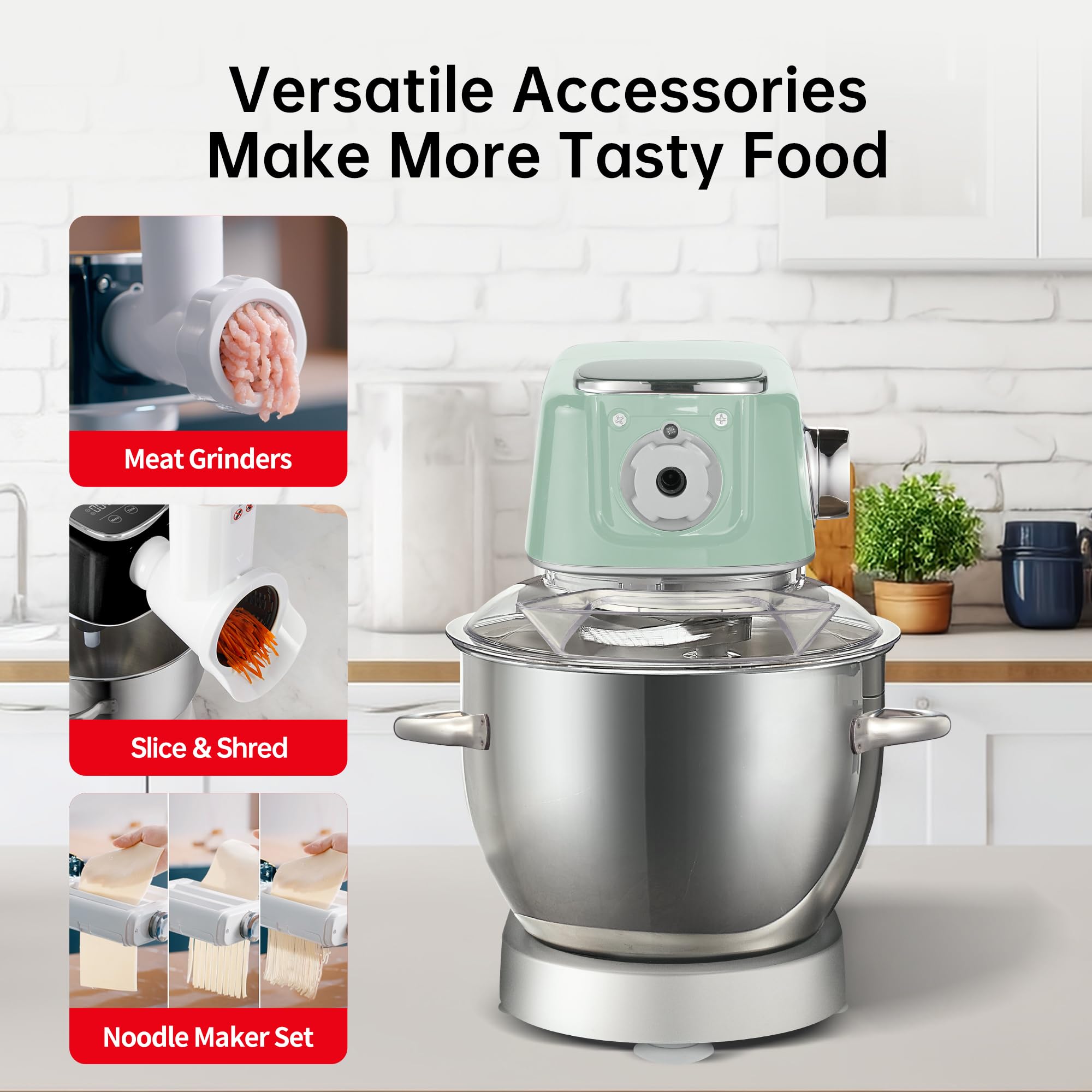 Hauswirt M5 Premium Smart Stand Mixer with LED Touchscreen - 5.3Qt Capacity, 11 Speed Settings, Includes Egg Whisk, Dough Hook & Beater - Perfect for Baking Bread, Cakes & Cookies (Lake Green)