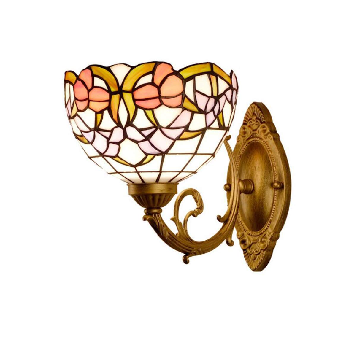 Vintage Tiffany Style Wall Lamp - Stained Glass Sconce with 7.8-Inch Shade for Bedroom, Living Room, Hallway - Elegant Pastoral Lighting Fixture for Home, Hotel, Cafe Decor (Indoor/Outdoor Use)