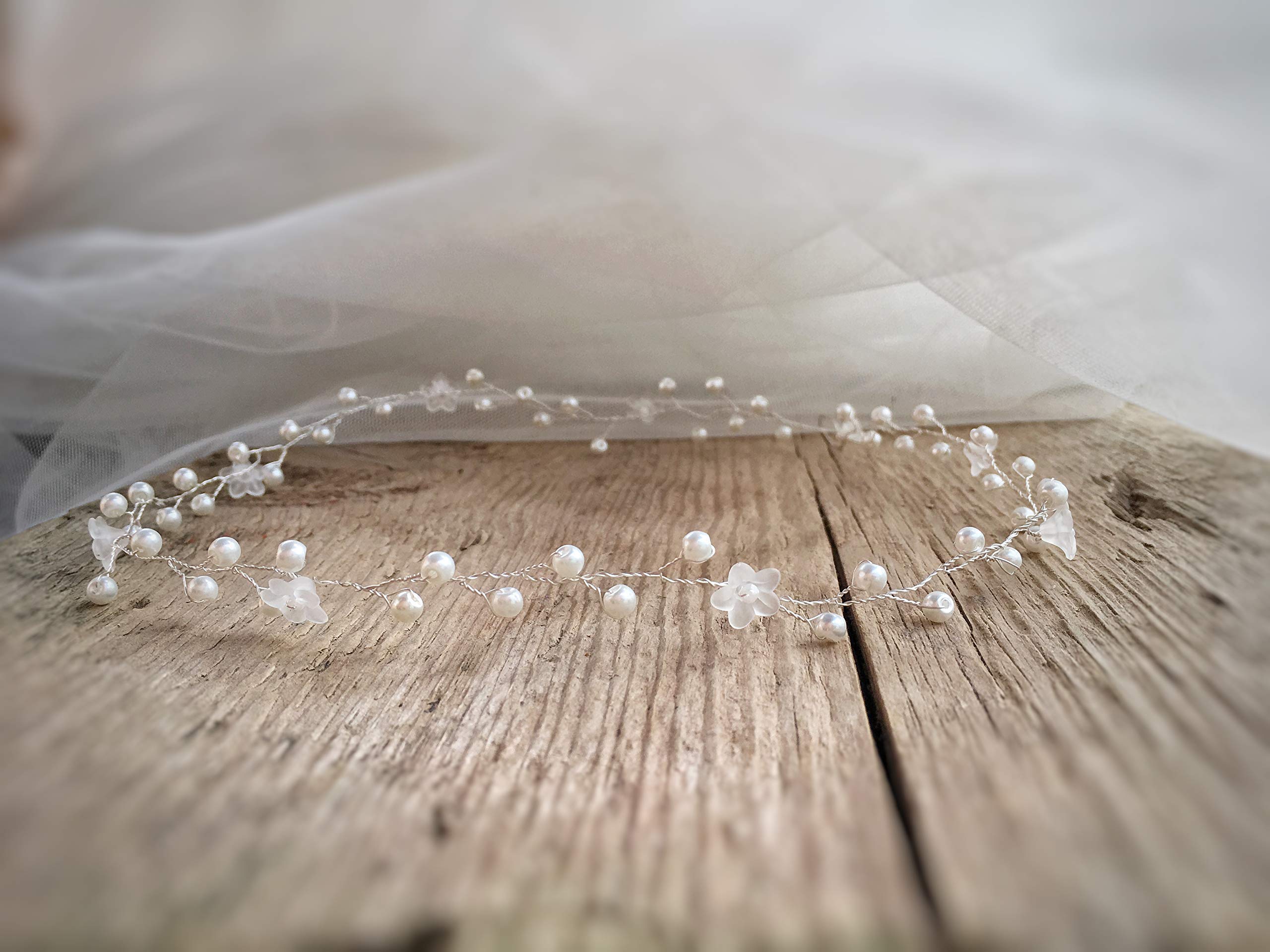Elegant Silver Wire Wedding Hair Vine with Flowers & Pearls | Handmade in UK | Perfect for Bridal, Boho & Vintage Hairstyles