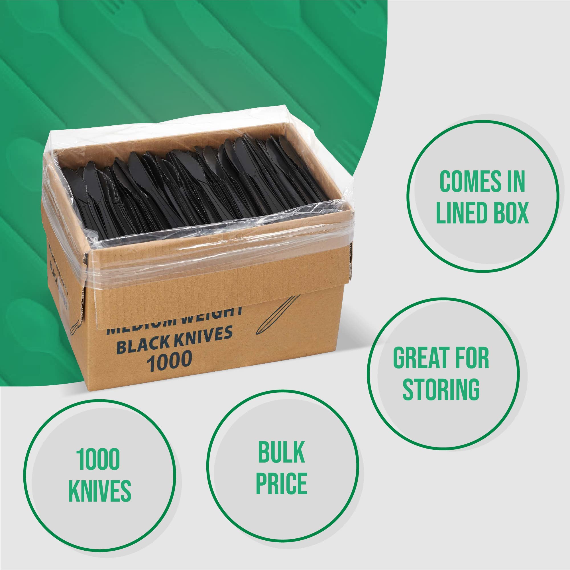 1000 Pack Black Plastic Disposable Knives - Bulk Medium Weight Cutlery for Parties, Picnics & Catering - Durable Disposable Silverware for BBQ, Events & Restaurant Use