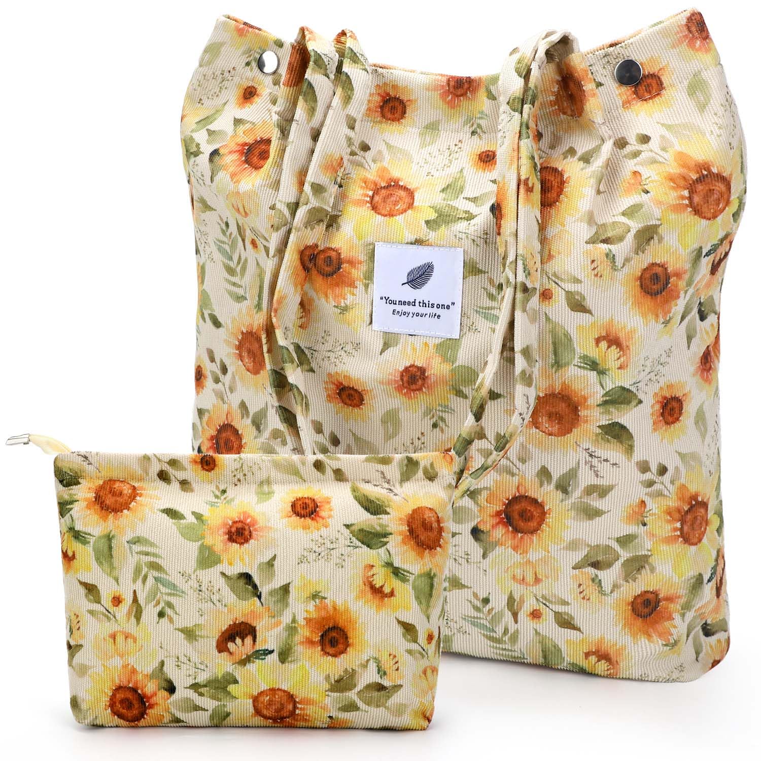 Stylish Corduroy Tote Bag for Women - Durable Shoulder Beach Bag with Matching Makeup Pouch - Perfect for Work, Lunch, Grocery Shopping & Travel Accessories | Great Gift for Mom, Friends & College Students