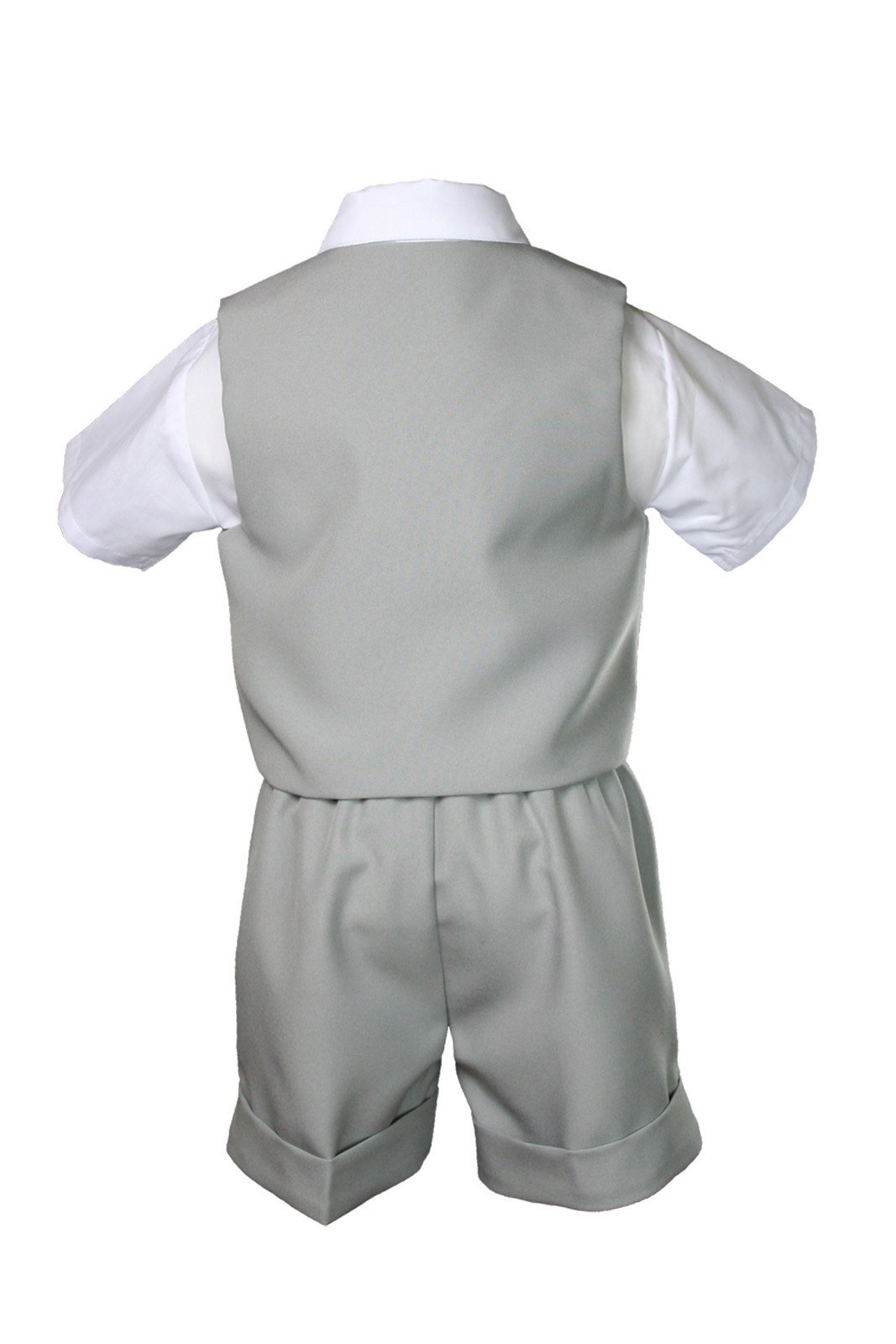 7-Piece Baby Boy Formal Suit Set with Bow Tie, Shorts, Vest & Necktie - Grey - Sizes S to 4T - Perfect for Weddings, Baptisms & Special Occasions