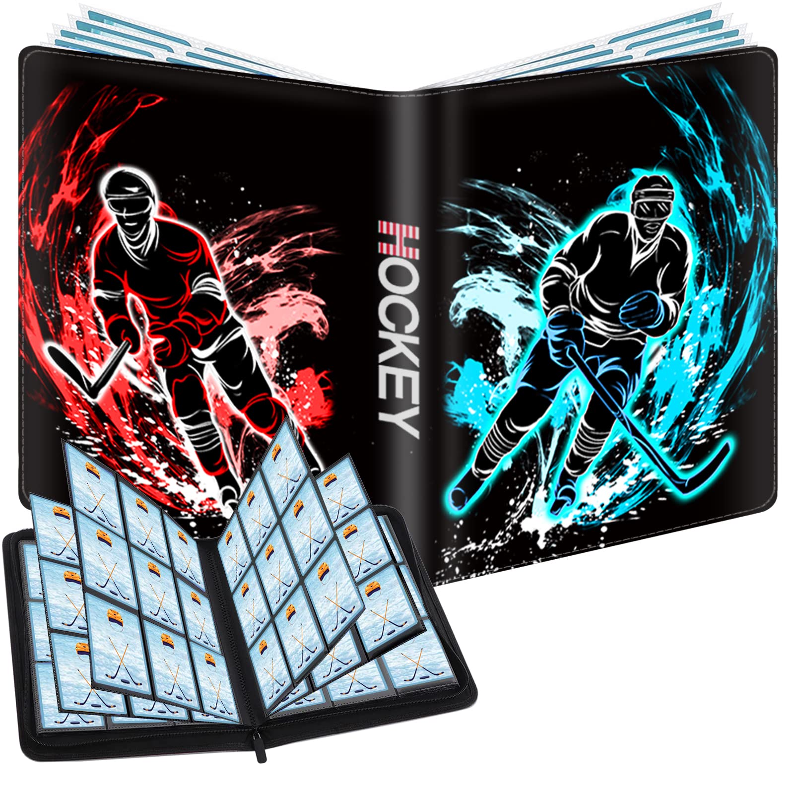 Premium 9-Pocket Hockey Card Binder - Holds 900 Trading Cards with 50 Removable Double-Sided Sleeves | Durable Sports Card Album Organizer for NHL Collectors | Perfect for Card Storage, Trading & Display (2024-2025 Season) | Great for Home Collections, Game Days & Fan Conventions
