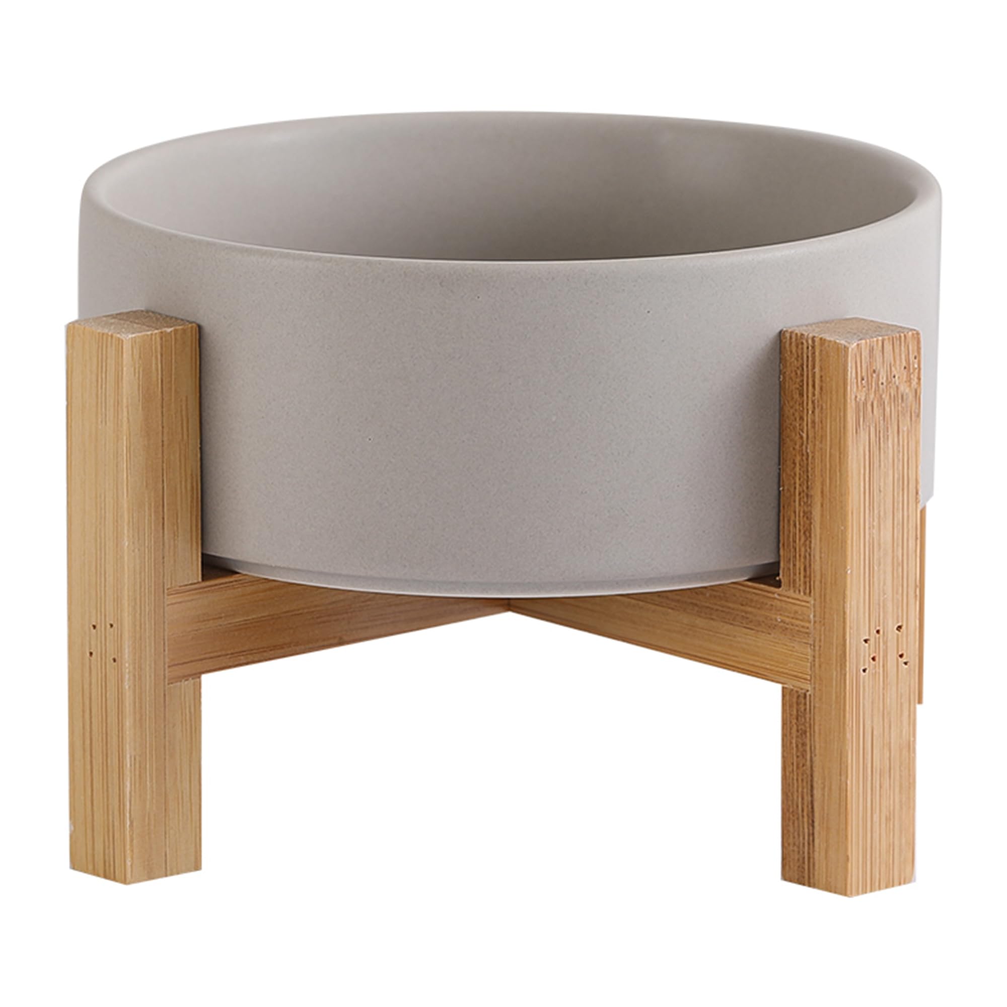 Premium Elevated Ceramic Cat Bowl with Bamboo Stand - Anti-Vomit Raised Pet Food Dish for Cats & Small Dogs - 13.5oz/400ml Grey - Perfect for Stress-Free Feeding & Digestive Health in Kittens, Senior Cats, and Small Breeds