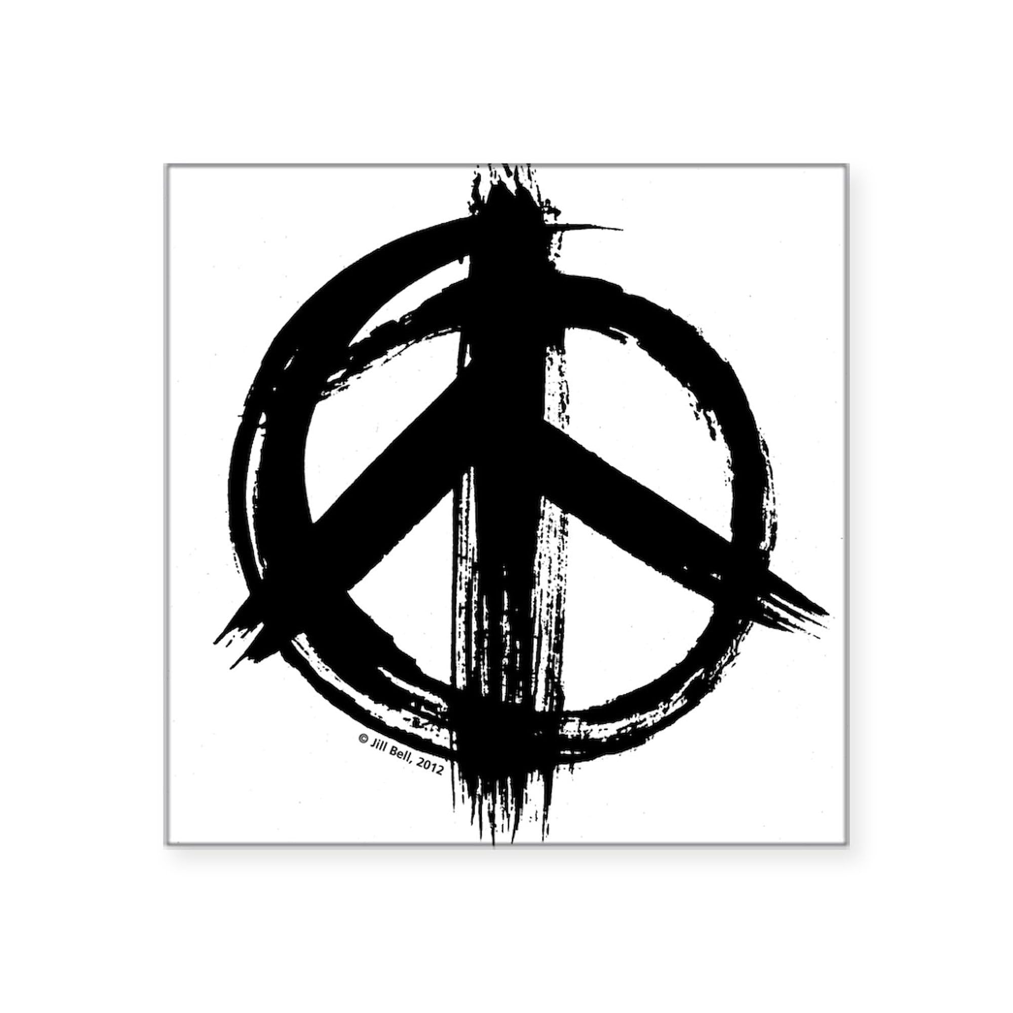 Peace Sign Black Square Sticker 3